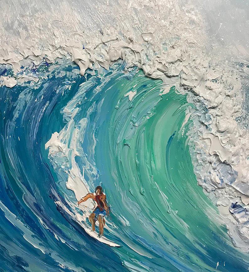 Surfing sport Blue Waves by Palette Knife detail Oil Paintings